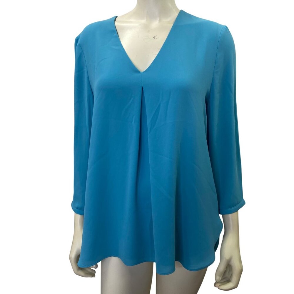 White House Black Market Womens Blue V-Neck 3/4 Sleeve Blouse Size 12